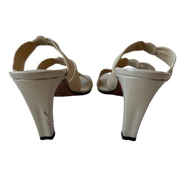 Donald J Pliner Heels Beige Fabric Strappy Slip On Heels Leather Women's Size 8M - Picture 8 of 10